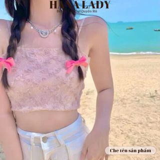 Áo bra nữ ren hoa hồng thêu nổi - Croptop 2 dây lưng chun có kèm mút ngực BL047