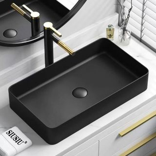 Chậu lavabo đặt bàn màu đen mờ hình chữ nhật nghệ thuật