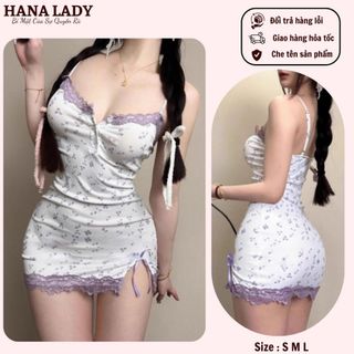 [Mã FADEP2903 giảm đến 30k đơn từ 99k] Váy Body Hoa Nhí - Đầm Ngủ Phối Ren Gợi Cảm Phong Cách Y2K VN563