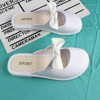 Dép Bít Mũi Đế Bằng Màu Trơn Đính Nơ tai thỏ Thời Trang Mùa Hè Xinh Xắn Cho Bé Gái