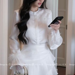 Set áo lụa, tay lông chân váy tơ nhún A559_139k