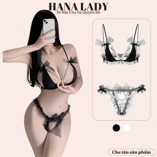 [Mã FADEP2903 giảm đến 30k đơn từ 99k] Đồ lót nữ sexy - Bộ lót nữ ren nơ gợi cảm phối dây hạt ngọc quyến rũ BL055