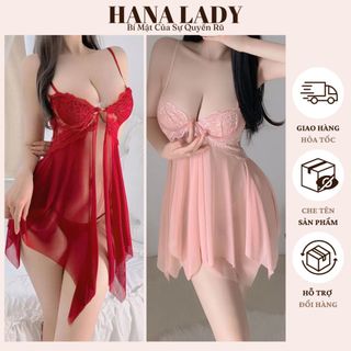 Váy ngủ xuyên thấu, đầm ngủ sexy quyến rũ nâng ngực xẻ tà kèm quần lót lọt khe VN456