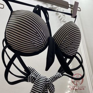 Bikini 2 mảnh, đồ bơi cạp cao sọc caro đan dây sexy tắm biển quyến rũ BN109