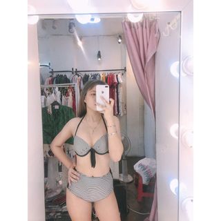 Bikini 2 mảnh, đồ bơi cạp cao sọc caro đan dây sexy tắm biển quyến rũ BN109