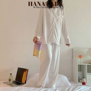 Pijama tay dài mặc nhà - Đồ ngủ nữ thun sữa cao cấp PJ512