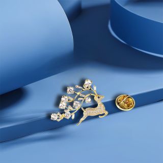 Pin cài áo nam nữ đính đá Zircon cao cấp hình Tuần Lộc, hạt đá mảnh, tán sắc hoàn hảo 2.5cm