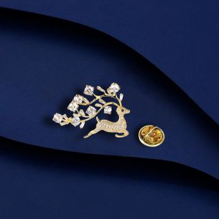 Pin cài áo nam nữ đính đá Zircon cao cấp hình Tuần Lộc, hạt đá mảnh, tán sắc hoàn hảo 2.5cm