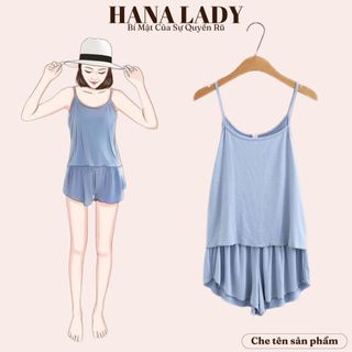 Bộ ngủ 2 dây thun mềm mịn, đồ mặc nhà cotton co giãn cao cấp VN409