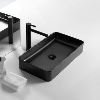 Chậu lavabo đặt bàn màu đen mờ hình chữ nhật nghệ thuật