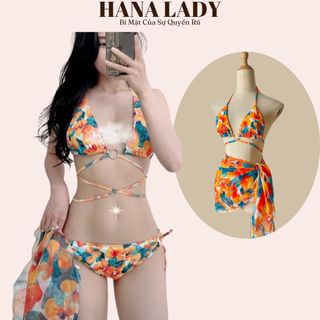 Bikini sexy 2 mảnh kèm choàng - Đồ tắm đi biển hoa hạ gợi cảm BN141