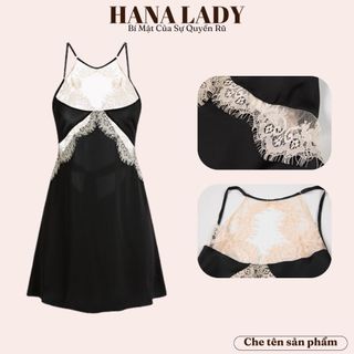 Váy ngủ lụa cao cấp, đầm ngủ hai dây mặc nhà phối ren gợi cảm VN509
