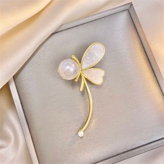 Ghim Trâm Cài Áo Hình Chuồn Chuồn Đính Ngọc Trai Vỏ Sò 5.4cm Thời Trang Dành Cho Nam Nữ
