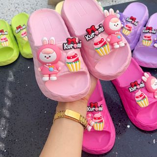 Dép bánh mì quai ngang cho bé gái hình thỏ kuromi êm chân bé siêu nhẹ mềm - PHOM TO LÙI SIZE