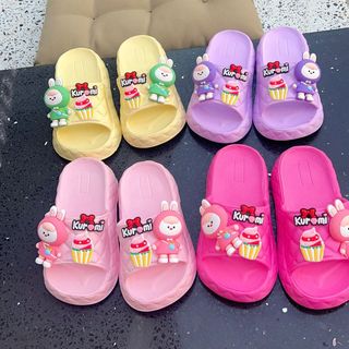 Dép bánh mì quai ngang cho bé gái hình thỏ kuromi êm chân bé siêu nhẹ mềm - PHOM TO LÙI SIZE