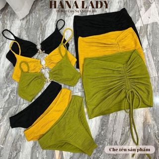 Bikini 3 mảnh sexy - Đồ tắm đi biển kèm chân váy dây rút gợi cảm BN146