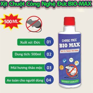 Chai Xịt Đuổi Chuột Bio MAX 500 ML Công Nghệ Đức - Không Mùi Nguồn Gốc Thảo Mộc, An toàn Xua Đuổi Chuột, Gián, Côn Trùng