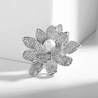 Ghim Trâm Cài Áo Hình Hoa Sen Bạc Đính Ngọc Trai Trắng Sang Trọng 4.5cm Dành Cho Nữ