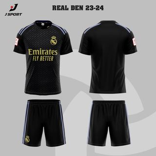 Quần áo bóng đá CLB Real đen 2024, đặt đội nhóm in ấn theo yêu cầu giá sỉ