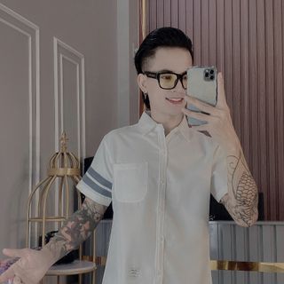 SƠ MI NAM, SƠ MI TAY NGẮN, SƠ MI COTTON PHỐI DÂY TRẮNG ĐEN