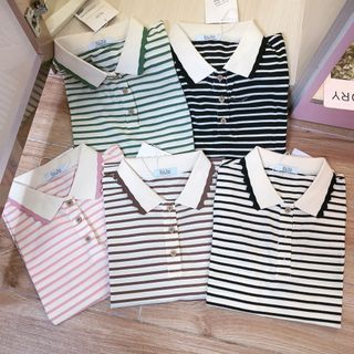 Áo polo cổ bẻ sọc phối viền Qc mới