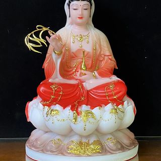 Ta Bà Tam Thánh Phật áo Đỏ đế sen to dát vàng cao 40cm