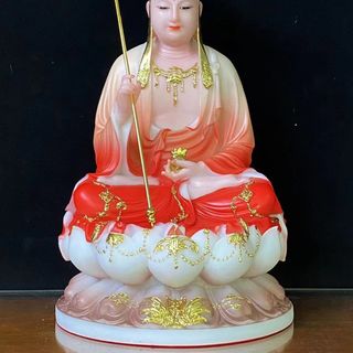 Ta Bà Tam Thánh Phật áo Đỏ đế sen to dát vàng cao 40cm