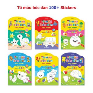 SÁCH -Bộ 6 cuốn Tô màu bóc dán 100+ stickers (song ngữ Anh – Việt) giá sỉ