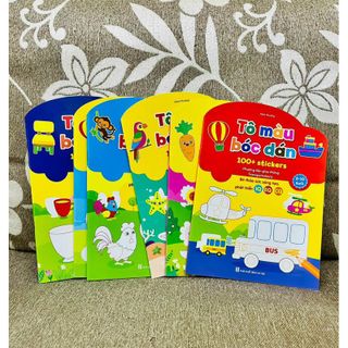 SÁCH -Bộ 6 cuốn Tô màu bóc dán 100+ stickers (song ngữ Anh – Việt)