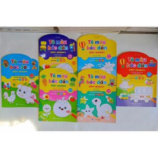 SÁCH -Bộ 6 cuốn Tô màu bóc dán 100+ stickers (song ngữ Anh – Việt)