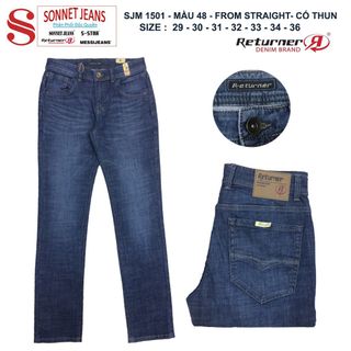 Quần dài jeans nam SJM1501 -  MÀU 48 - FORM STRAIGHT -  CÓ THUN CO DÃN - DÂY TỪ 29->36