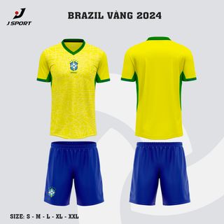 Sỉ Bộ quần áo đá bóng đội tuyển Brazil EURO 2024 mới nhất sân nhà và sân khách, nhận đặt đội in ấn logo tên số theo yêu cầu, HCM giao nhanh 1-3 ngày giá sỉ