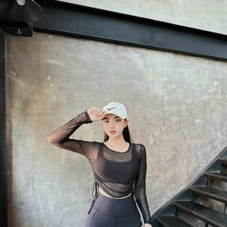 Áo lưới tay dài rút, áo thể thao nữ