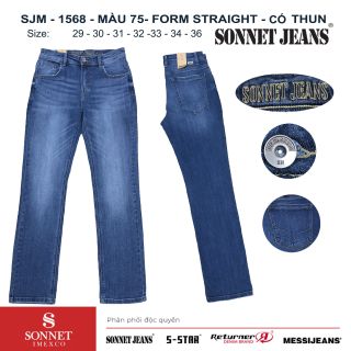 Quần dài jeans nam SJM1568 - MÀU 75,78 - FORM STRAIGHT - CÓ THUN CO DÃN - DÂY TỪ 29->36