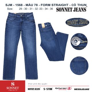 Quần dài jeans nam SJM1568 - MÀU 75,78 - FORM STRAIGHT - CÓ THUN CO DÃN - DÂY TỪ 29->36