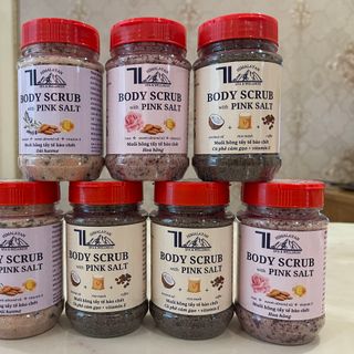 Muối hồng tẩy tế bào chết body, bổ sung vitamin E, thư giãn dưỡng ẩm Cà phê cám gạo - Oải hương - Hoa hồng TL Salt 250g