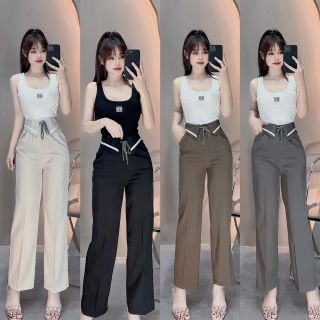 843 - QUẦN ỐNG SUÔNG RỘNG LƯNG CAO DÂY BUỘC CẠP KẺ TRẮNG M65
