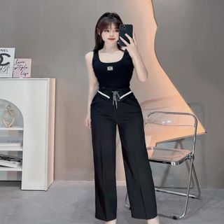 843 - QUẦN ỐNG SUÔNG RỘNG LƯNG CAO DÂY BUỘC CẠP KẺ TRẮNG M65