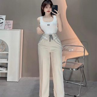 843 - QUẦN ỐNG SUÔNG RỘNG LƯNG CAO DÂY BUỘC CẠP KẺ TRẮNG M65