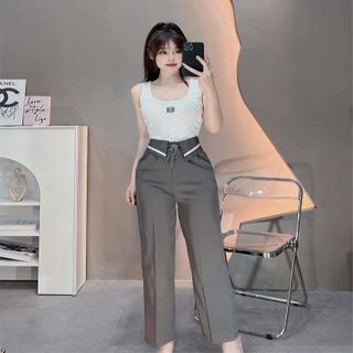 843 - QUẦN ỐNG SUÔNG RỘNG LƯNG CAO DÂY BUỘC CẠP KẺ TRẮNG M65