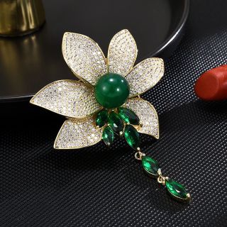 Ghim Trâm Cài Áo Hình Hoa Sen Đính Đá Zircon Trang Trí Mã Não Cao Cấp Sang Trọng 7.8cm Dành Cho Nữ