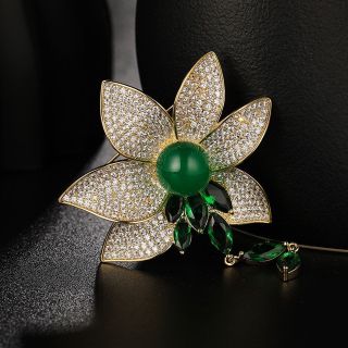 Ghim Trâm Cài Áo Hình Hoa Sen Đính Đá Zircon Trang Trí Mã Não Cao Cấp Sang Trọng 7.8cm Dành Cho Nữ