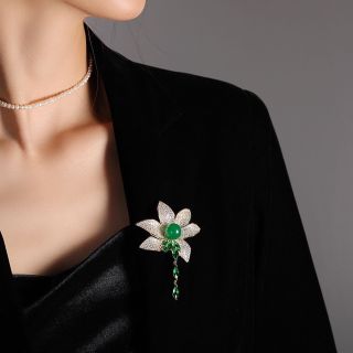 Ghim Trâm Cài Áo Hình Hoa Sen Đính Đá Zircon Trang Trí Mã Não Cao Cấp Sang Trọng 7.8cm Dành Cho Nữ