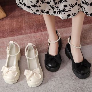 GIÀY LOLITA NỮ QUAI  NGỌC MŨI NƠ PHONG CÁCH HÀN QUỐC