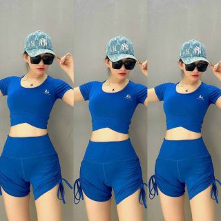 Set croptop đùi dây rút, set thể thao nữ
