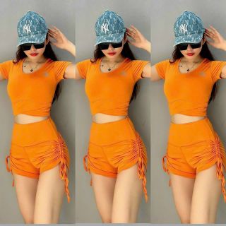 Set croptop đùi dây rút, set thể thao nữ