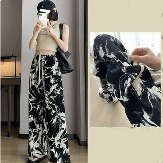 0016 - QUẦN SUÔNG ỐNG RỘNG LỤA MỎNG MÁT CẠP CHỮ NHỀU HOẠ TIẾT CHO NỮ