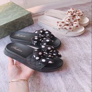 DÉP LÊ NỮ QUAI NGANG GẮN NƠ CHẤM BI XINH XẮN
