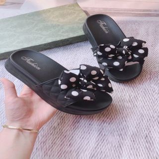 DÉP LÊ NỮ QUAI NGANG GẮN NƠ CHẤM BI XINH XẮN