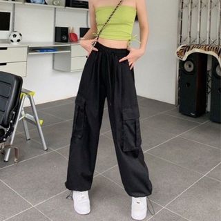 055 - QUẦN KAKI ỐNG RỘNG , TÚI HỘP , CẠP CHUN HAI MÀU ĐEN XANH M60